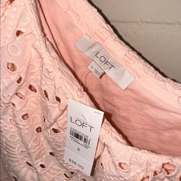 Loft eyelet dress cotton blush pink one shoulder NEW size 6 - Picture 3 of 5